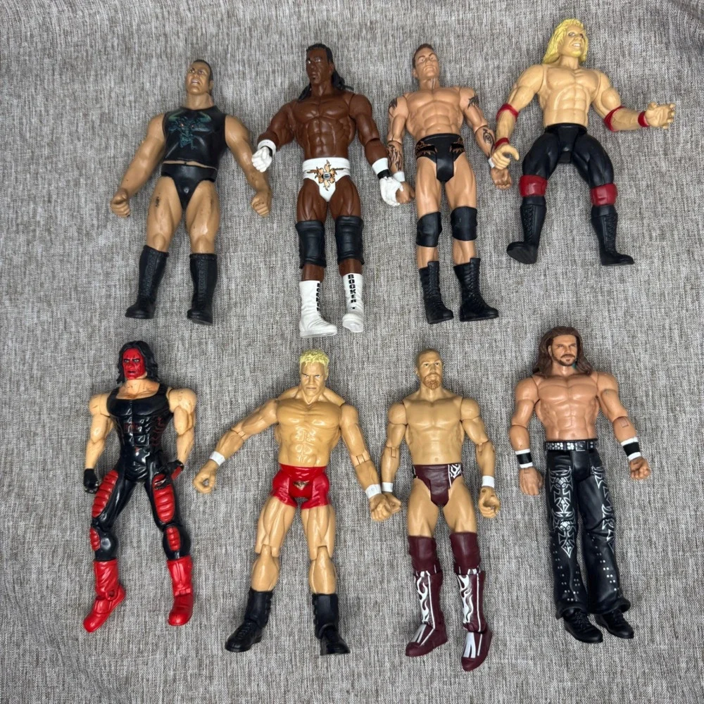 WWE Wrestling Action Figure Lot 8pc The Rock Booker T Randy Orton Kane Edge